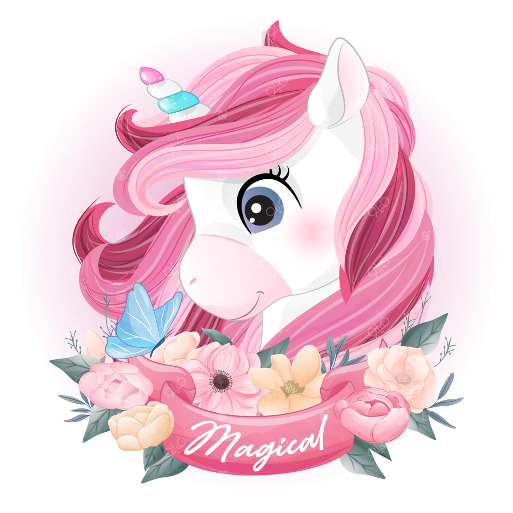 تصویر آبرنگی یونیکورن بانمک و طراحی دستی