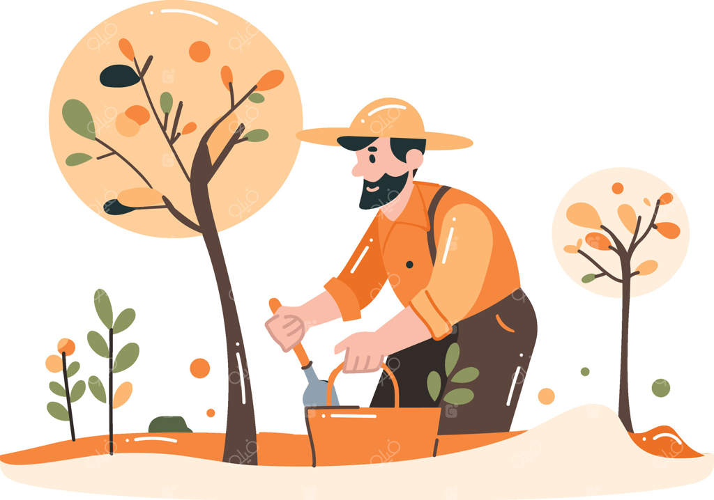 کشاورز دستی در حال کاشت سبزیجات به سبک تخت - وکتور حرفه‌ای