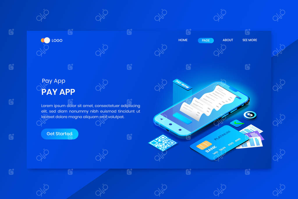 صفحه فرود مفهومی اپلیکیشن پرداخت ایزومتریک