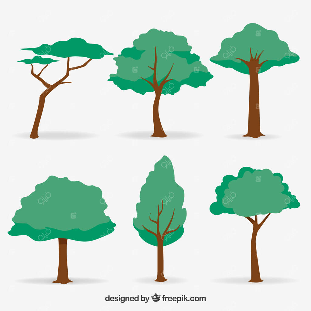 دسته‌ای از درختان به سبک دوبعدی