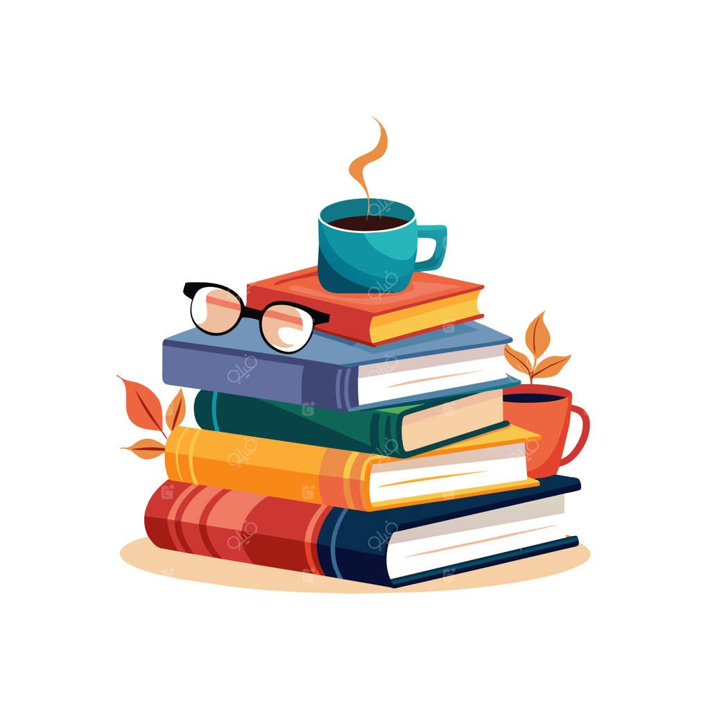 یک دسته کتاب با یک فنجان قهوه روی آن‌ها