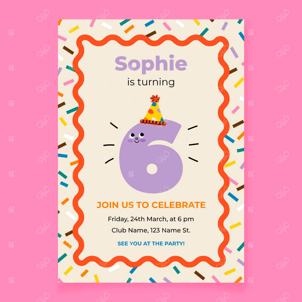 قالب دعوت‌نامه تولد طراحی شده با دست