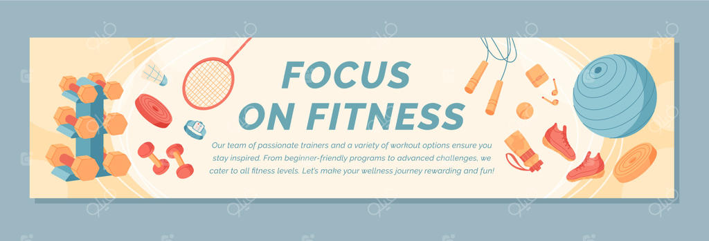 بنر افقی با تجهیزات ورزشی و باشگاهی. طراحی بنر نمایشگر ابزارهای تناسب اندام برای تمرین و ورزش. زمینه سبک زندگی سالم برای موضوعات سلامت و تندرستی.