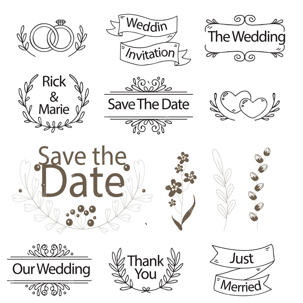 تصویرسازی وکتور مجموعه تزیینات عروسی با طراحی دستی