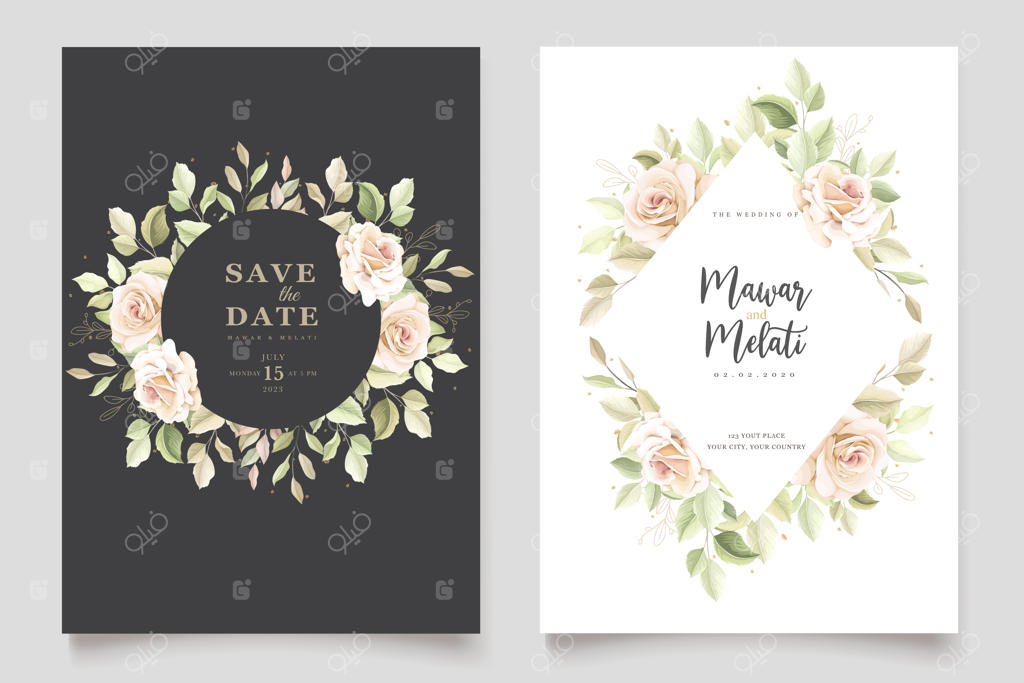 ست کارت دعوت با طراحی دستی گل رز شیک