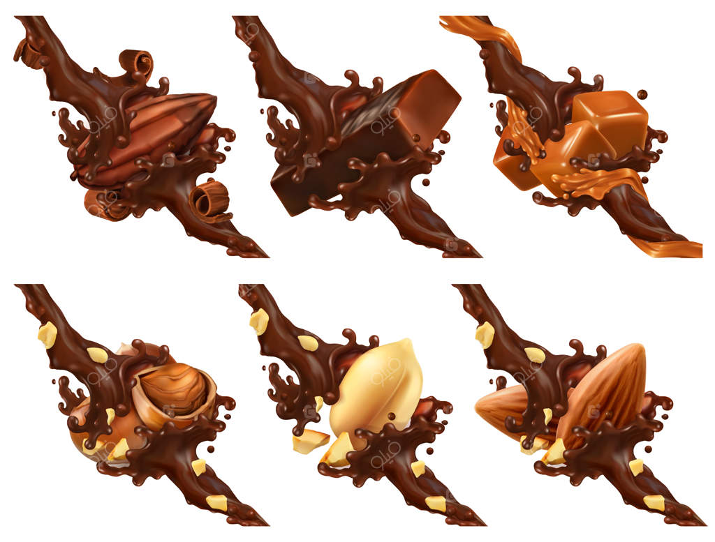 شکلات تخته‌ای با مغزها، کارامل و دانه کاکائو در ترکیب شکلاتی