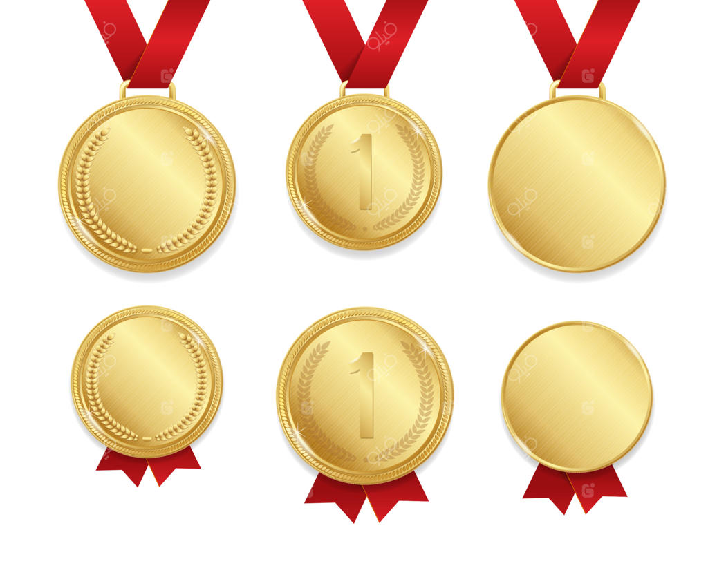 مجموعه واقعی و با جزئیات مدال طلایی سه‌بعدی وکتور