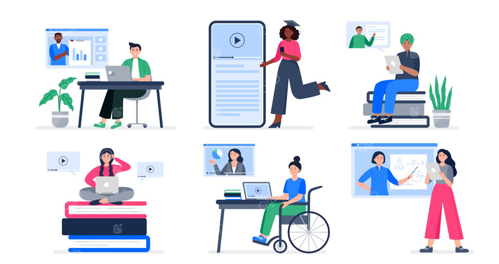 مجموعه افراد مختلف در حال تحصیل آنلاین