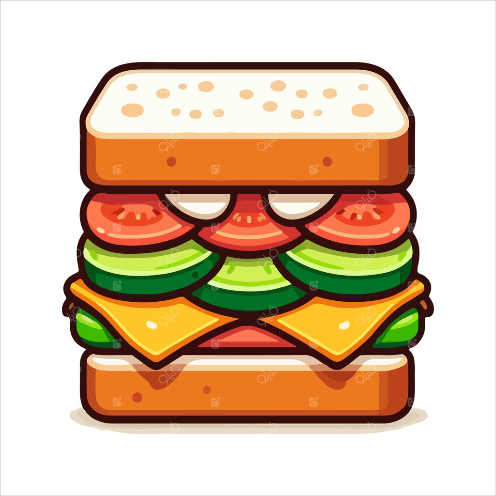 ساندویچ کارتونی با پنیر، کاهو و گوجه‌فرنگی