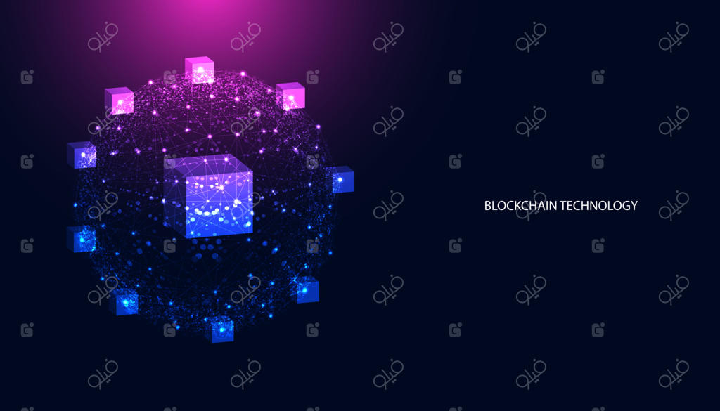 مربع دیجیتال و مدار هوشمند: فناوری مدرن، بلاکچین و ارزهای دیجیتال در پس‌زمینه آبی، نوآورانه و آینده‌نگر.