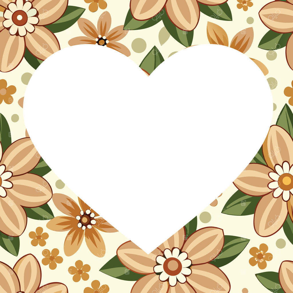 قاب عکس قلبی با گل‌ها و برگ‌ها