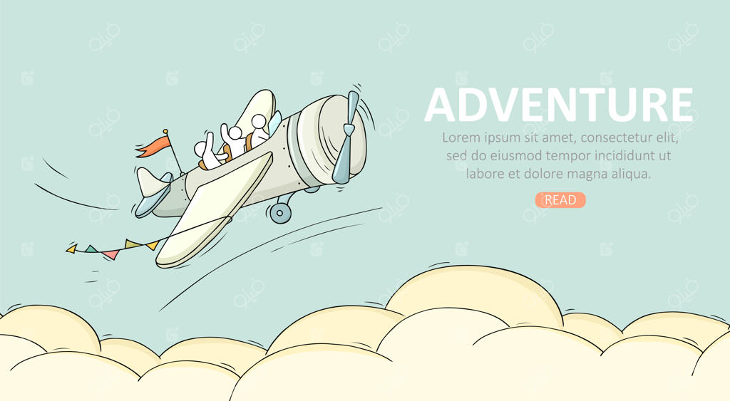 ماجراجویی با هواپیما: قالب سفر. صحنه مینیاتوری و کارتونی درباره سفر.