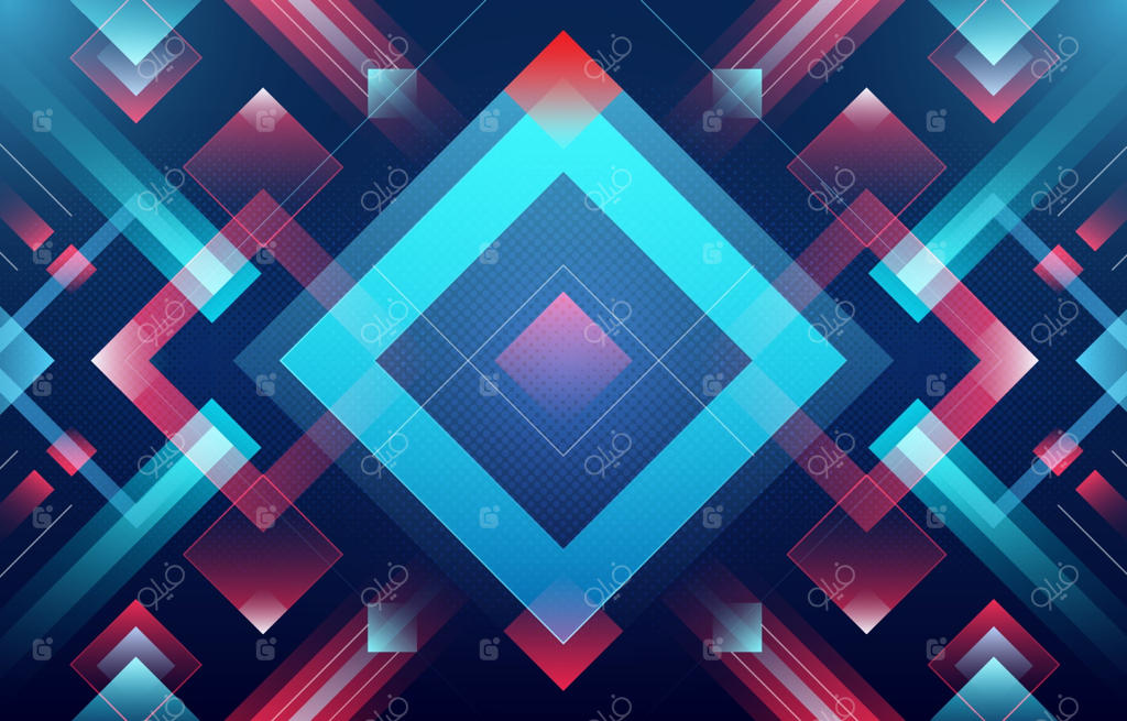 زمینه انتزاعی مربع‌های درخشان آبی و قرمز