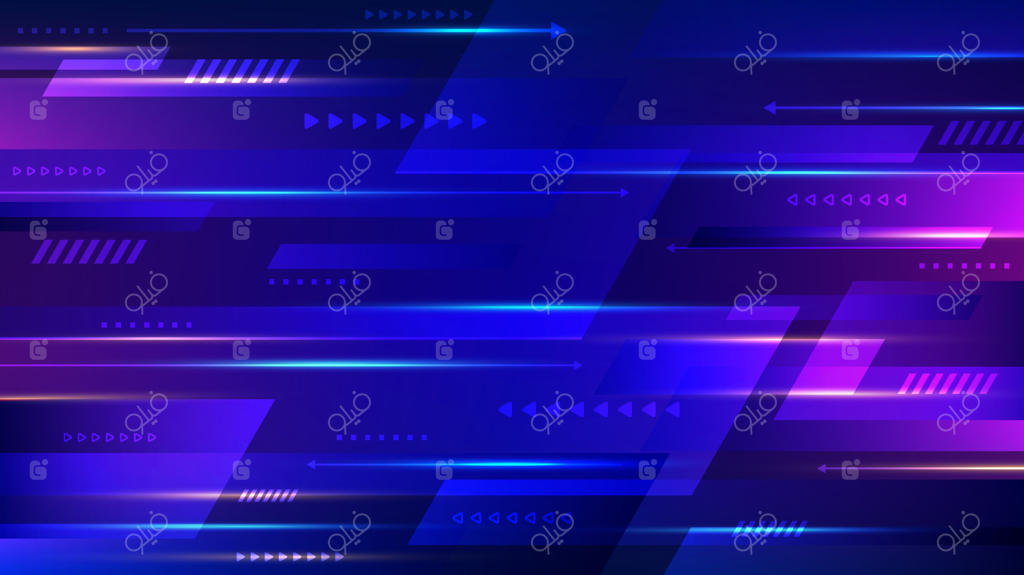 پس‌زمینه حرکت اشکال پیکانی هندسی با رنگ‌های نئون آبی و صورتی در فناوری آینده‌نگر