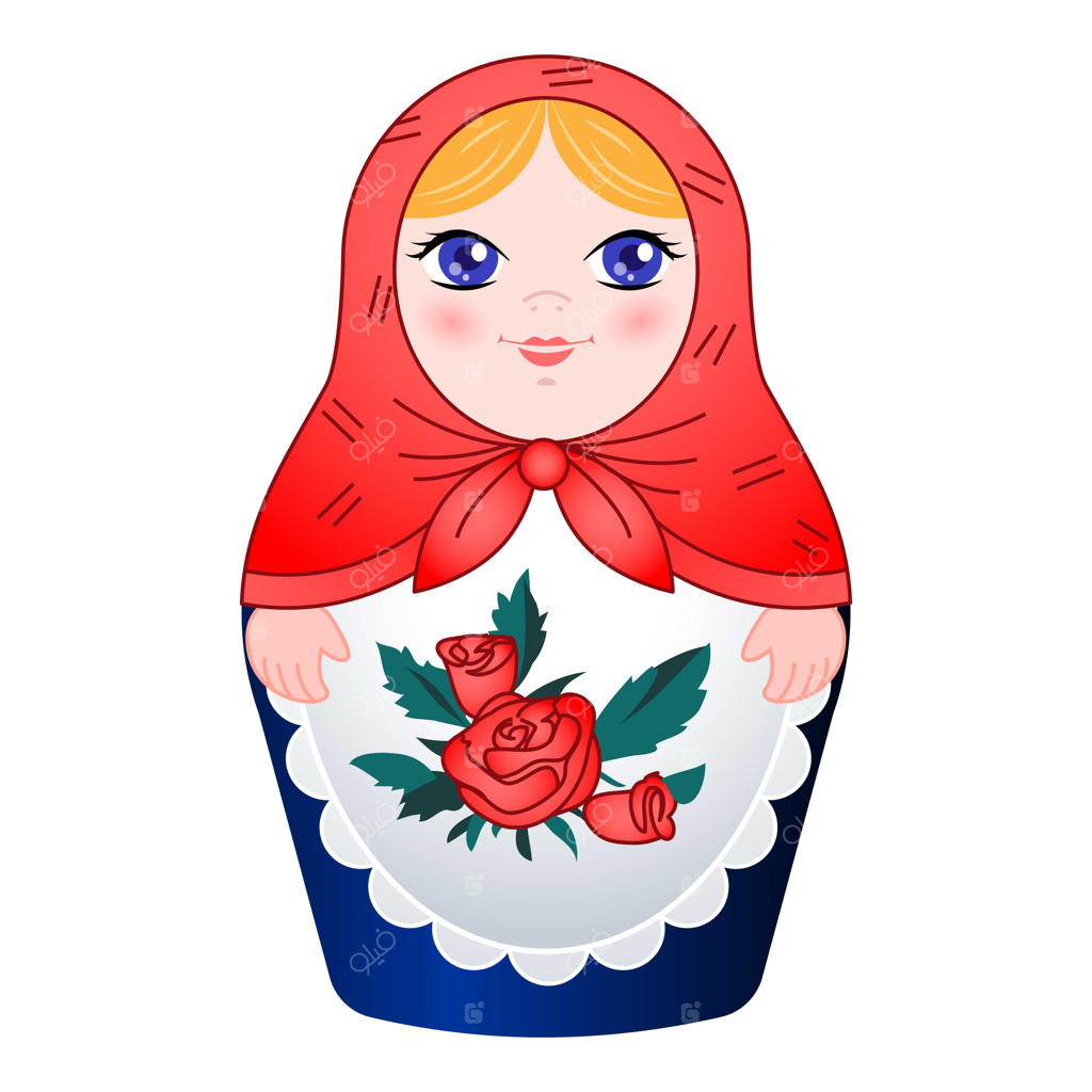 آیکون وکتور کارتونی عروسک تودلی (ماتریوشکا) سنتی برای طراحی وب در پس‌زمینه سفید