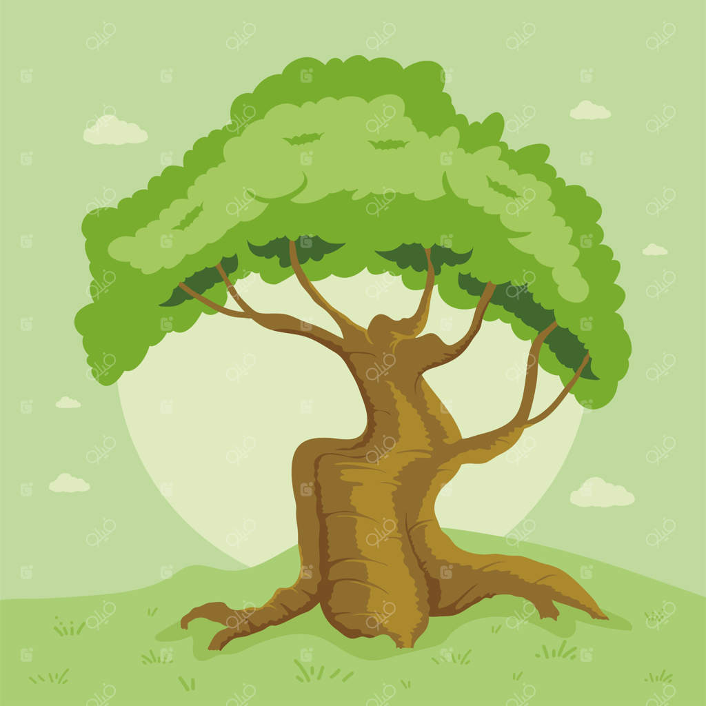 درختی در منظره سبز