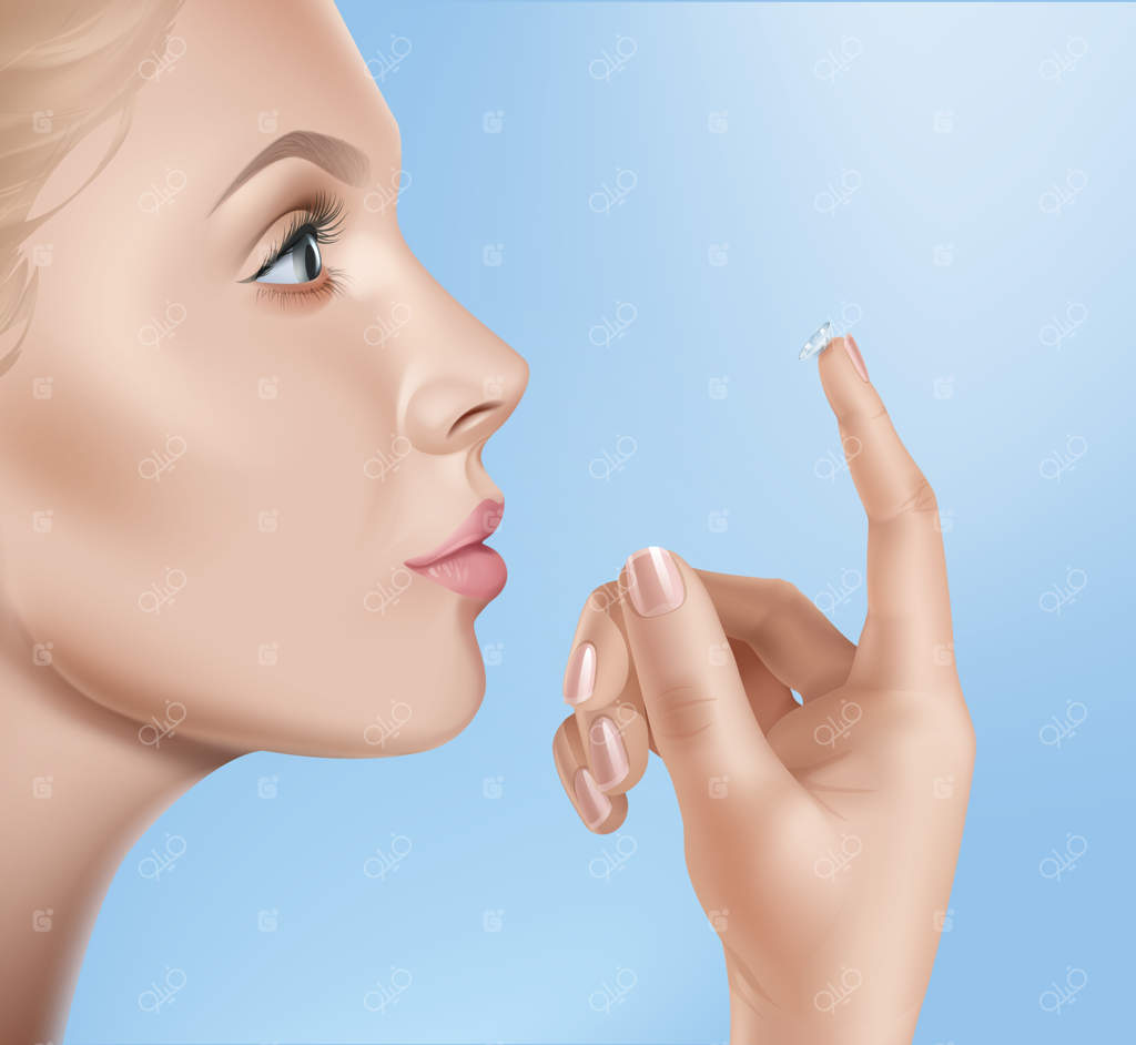 تصویر چهره زن و لنزهای تماسی برای دید بهتر