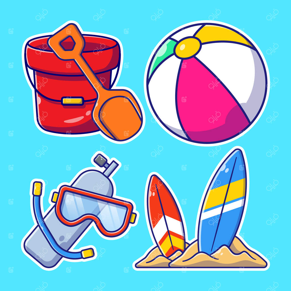 رنگ‌آمیزی استیکر کاریکاتور دست‌ساز تابستانی