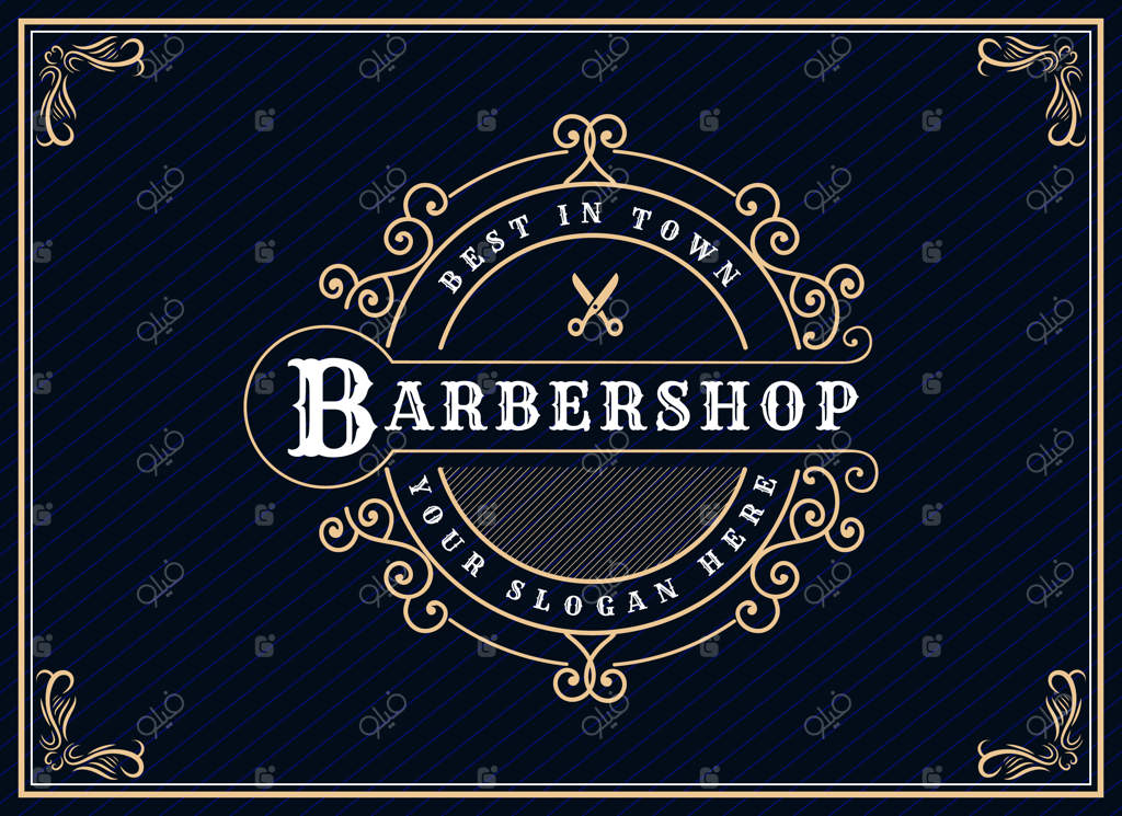 لوگوی آنتیک ویکتوریایی لوکس با طراحی کالیگرافی و قاب تزئینی مناسب برای آرایشگاه