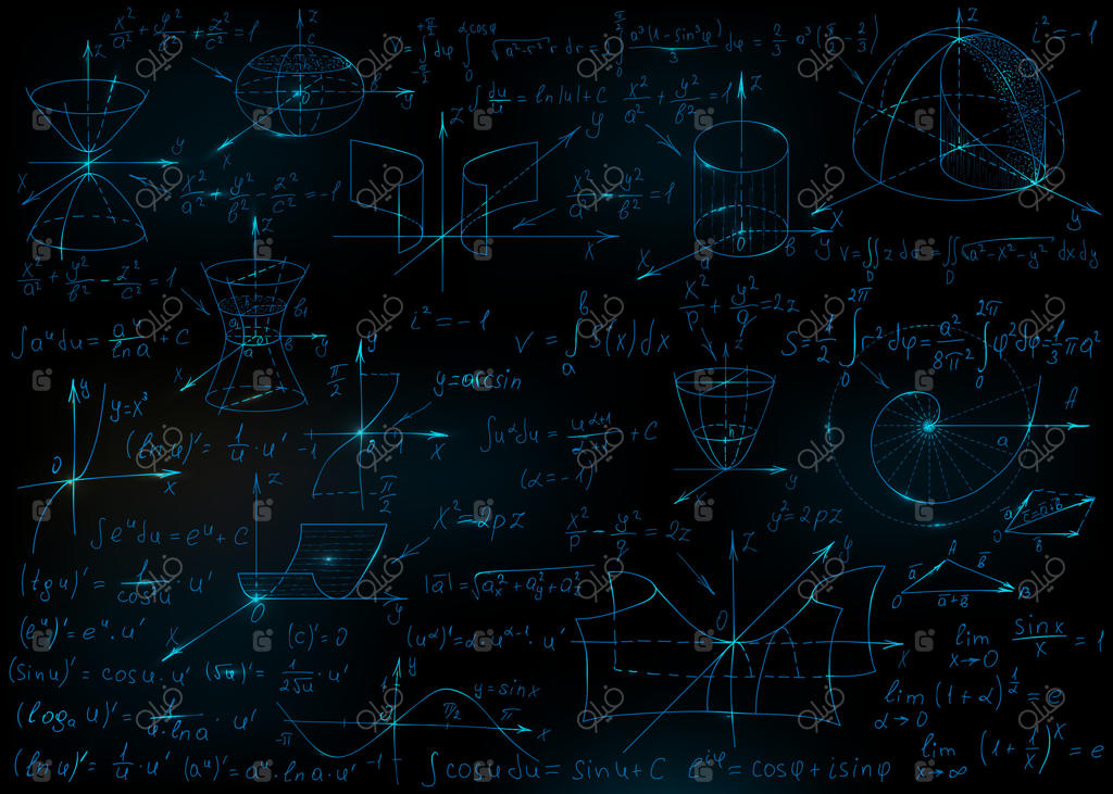 فرمول‌های ریاضی دست‌نویس بر روی تخته سیاه به عنوان پس‌زمینه. تصویر برداری.