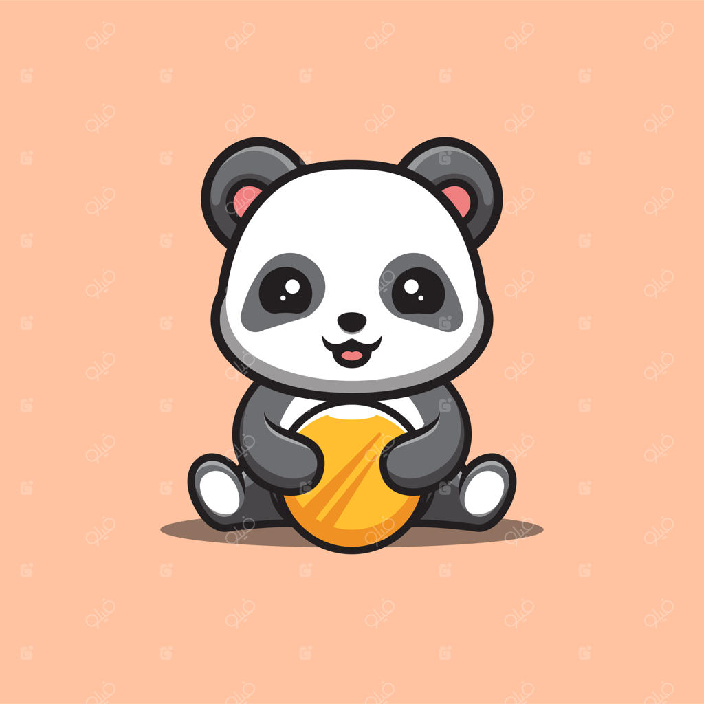 لوگوی بامزه و خلاق پاندای نشسته با سکه طلایی