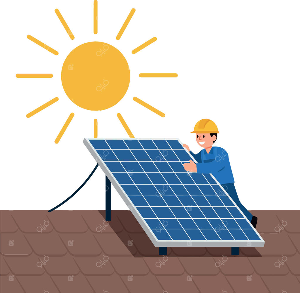 نصب پنل خورشیدی با تصویر کارگر زیر آفتاب روشن