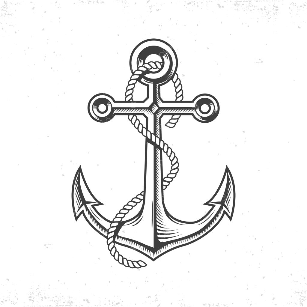 لنگر دریایی قدیمی با طناب - طراحی دستی.