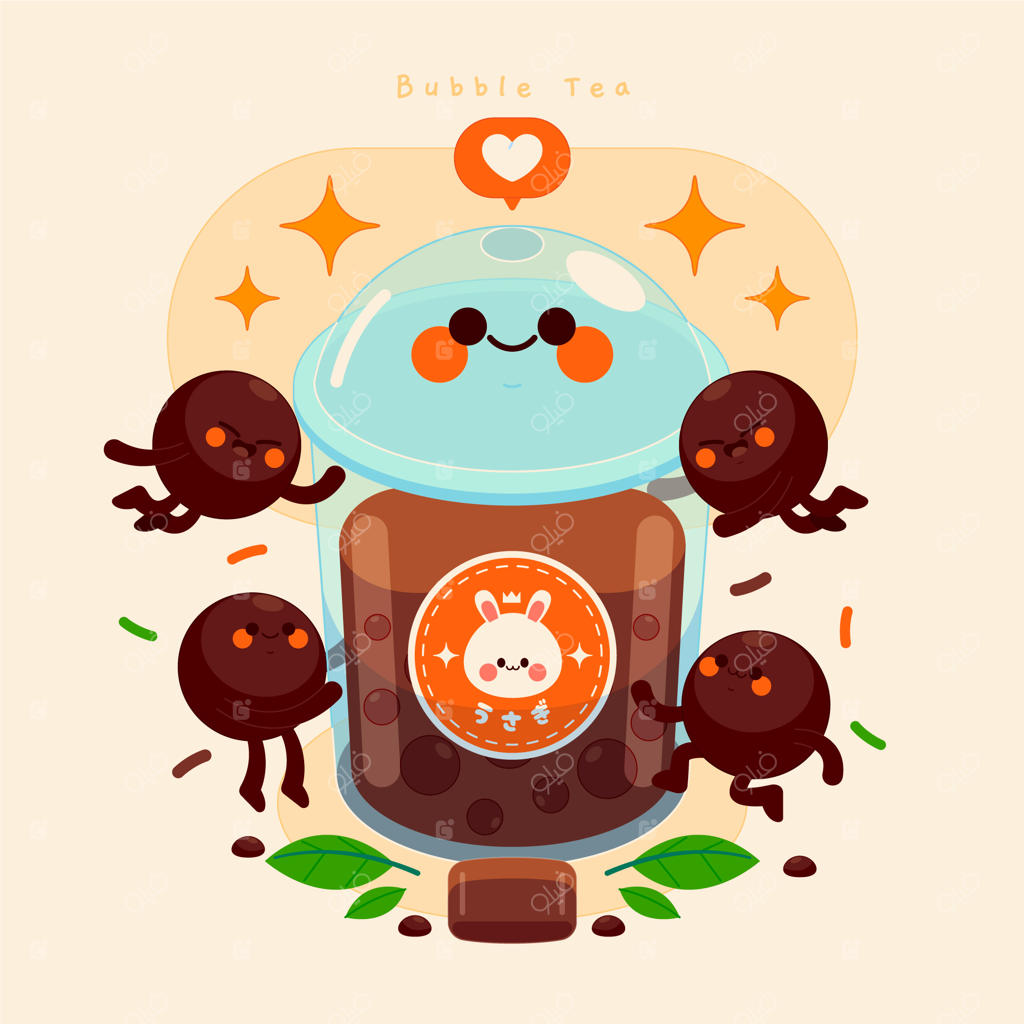 تصویرسازی دست‌ساز چای حباب‌دار