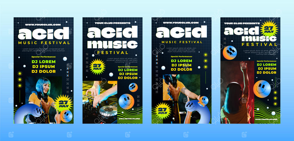 مجموعه استوری اینستاگرام با سبک رنگ آمیزی اسیدی و گرادیانت