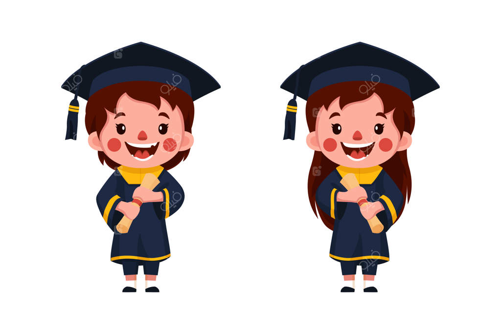 مجموعه وکتور دانش‌آموزان فارغ‌التحصیل مناسب برای کتاب کودکان و برچسب