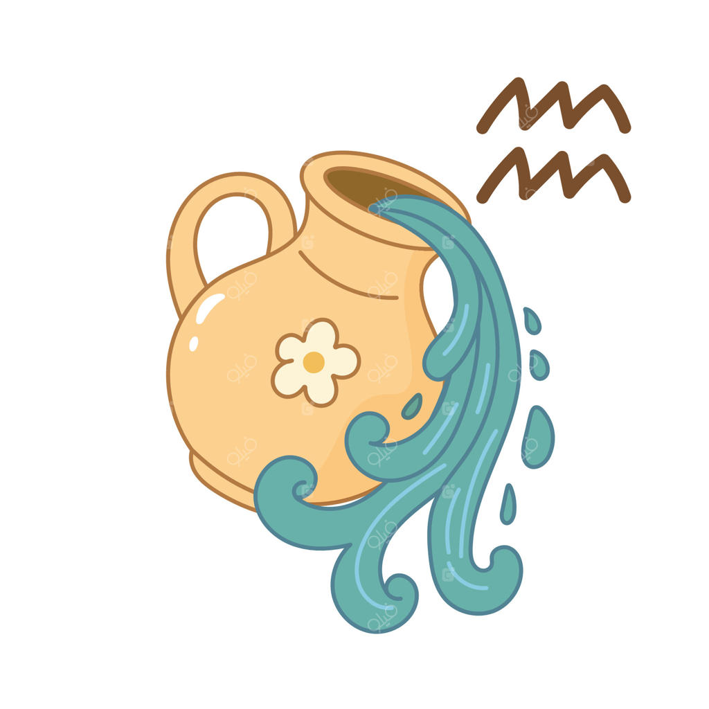 نشانه برج دلو با سبک کارتونی کوزه آب