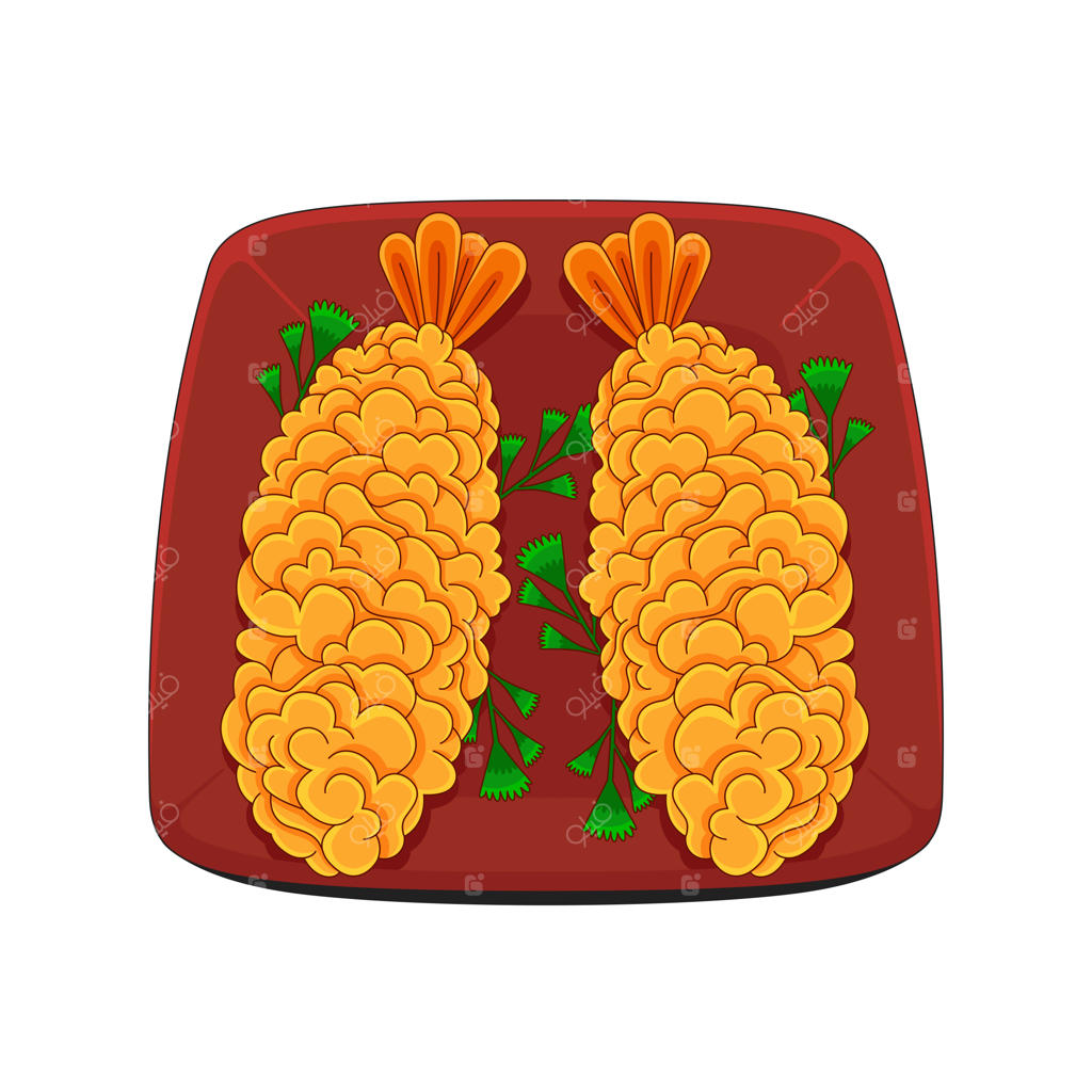 تصویرسازی غذای ژاپنی: تمپورا به سبک طراحی تخت