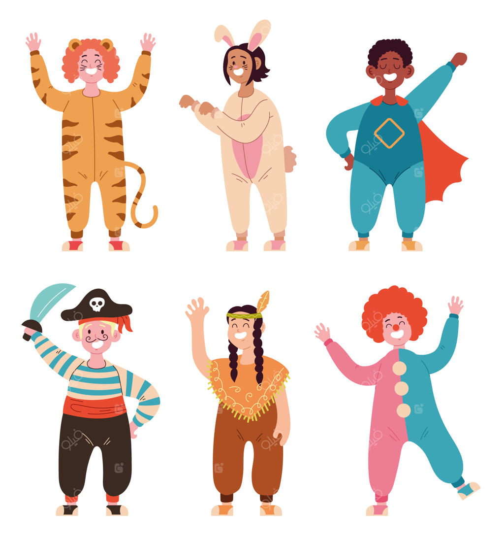 مجموعه‌ای از کودکان خندان با لباس‌های مختلف