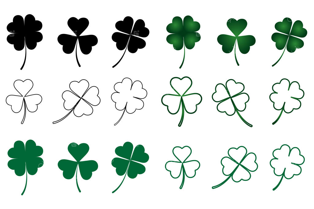 مجموعه آیکون‌های وکتور برگ شبدر سه پر، طرح تخت و ایزوله در پس‌زمینه سفید