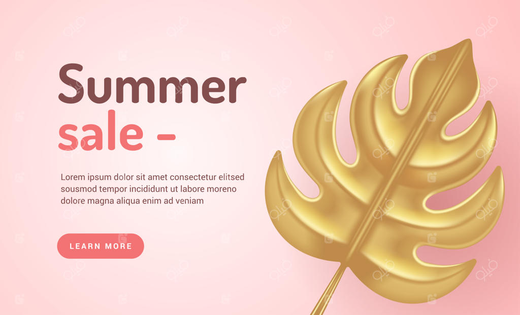 قالب بنر وب‌سایت فروش ویژه تابستانه. برگ طلایی مونسترا گرمسیری. پیشنهادات ویژه تخفیف و خرید. دکوراسیون مدرن برای تبلیغ فروش.