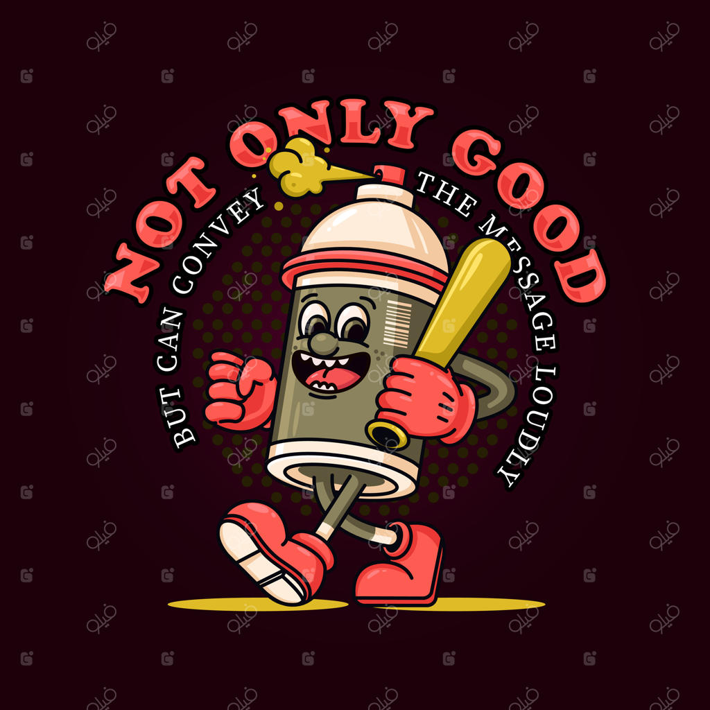 نقاشی کارتون با اسپری: شخصیت ماسکوت با چوب بیسبال. مناسب برای لوگو، ماسکوت‌ها، تی‌شرت‌ها، برچسب‌ها و پوسترها