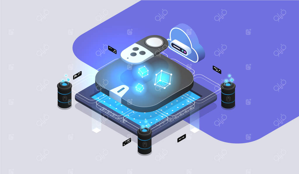 گیرنده ماهواره، جعبه تنظیم پخش‌کننده رسانه دیجیتال با کنترل از راه دور. تصویرسازی مدرن و ایزومتریک.