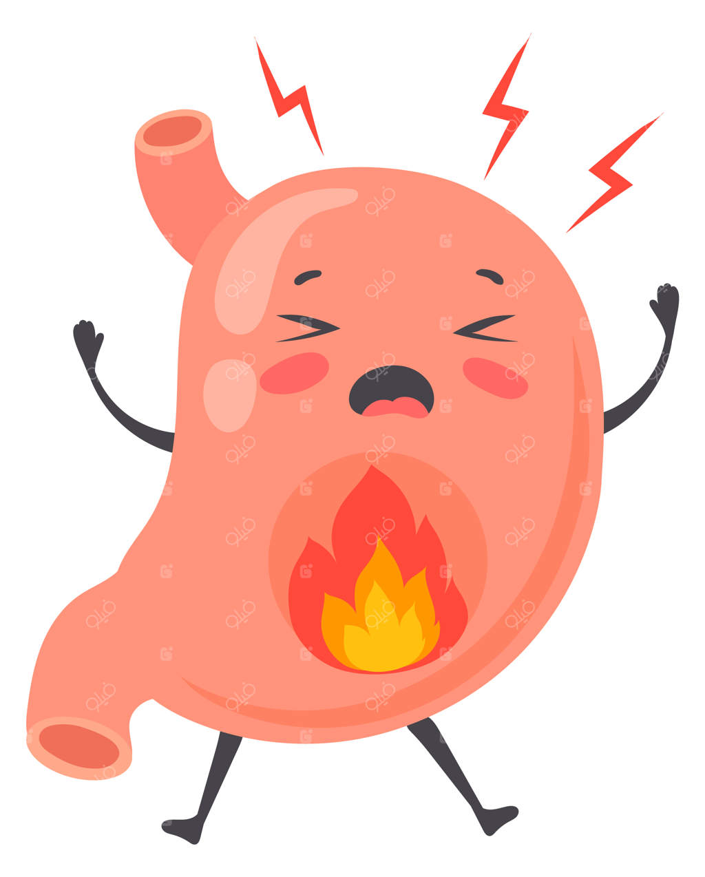 معده سوزان: شخصیت کارتونی سوزش معده با چهره‌ای دردمند