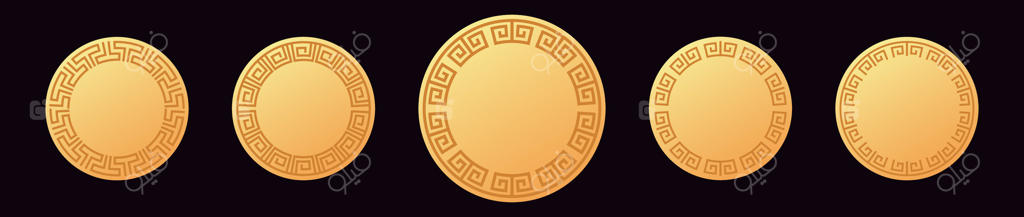 قاب‌های تزئینی گرد با الگوهای یونانی برای طراحی