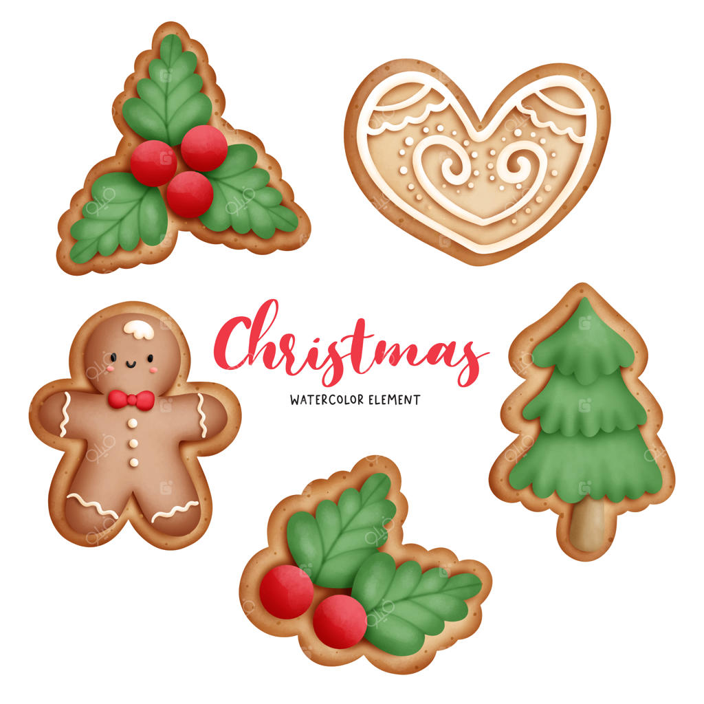 نقاشی دیجیتال با آبرنگ: بیسکوییت‌های کریسمس و زنجبیلی