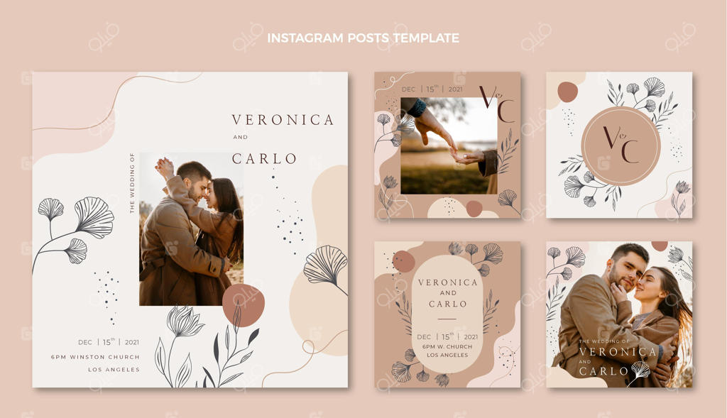 پست اینستاگرام عروسی با طراحی دستی