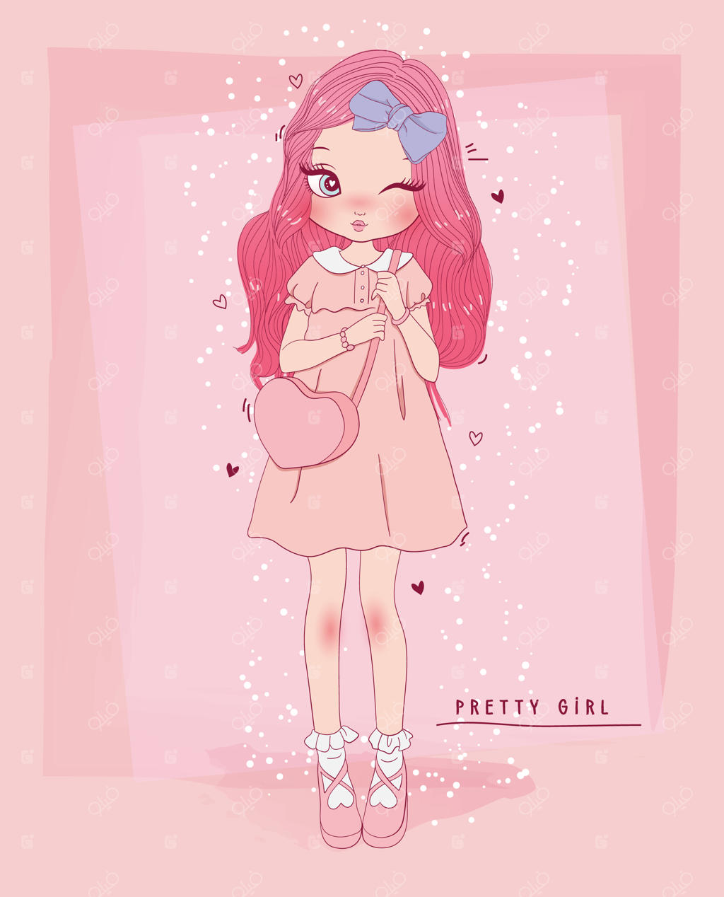 طراحی دستی دختر بامزه با پس‌زمینه