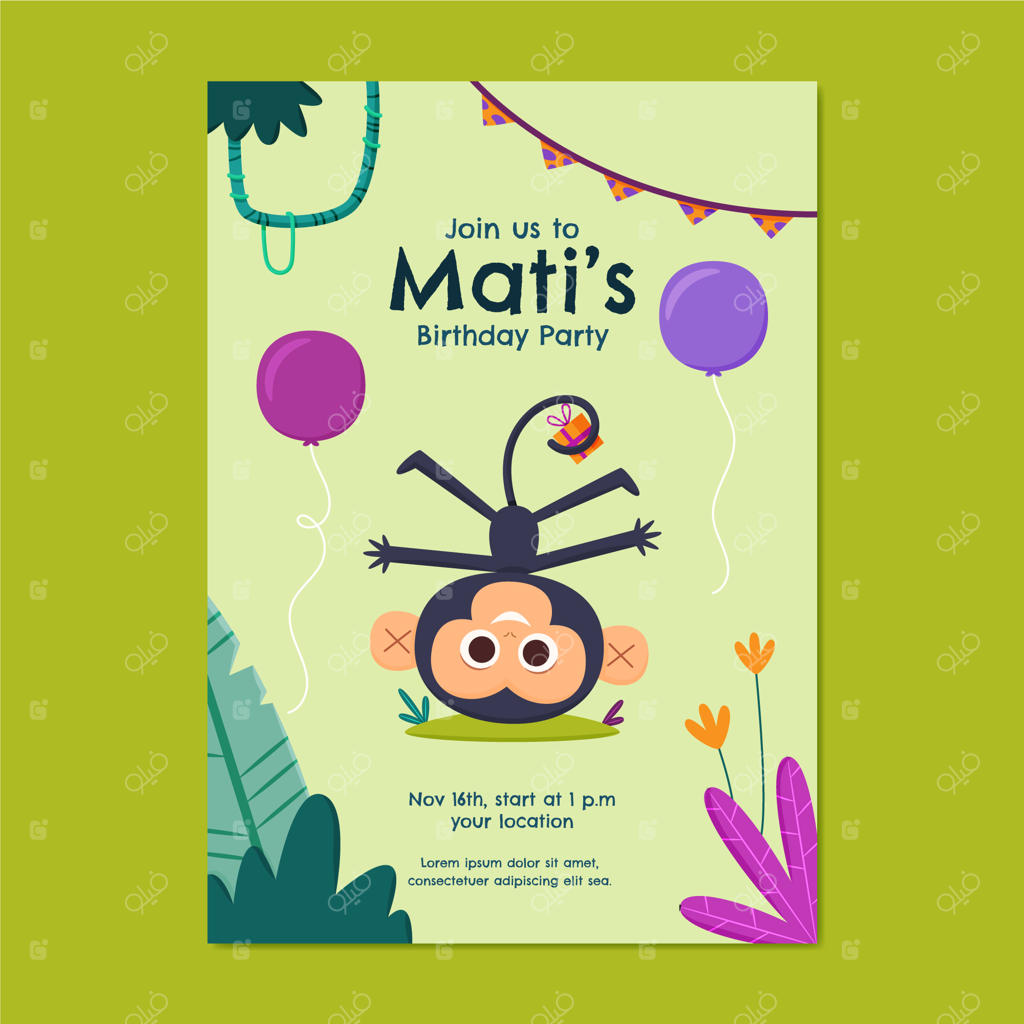 قالب دعوت‌نامه جشن تولد با طراحی دست جنگل