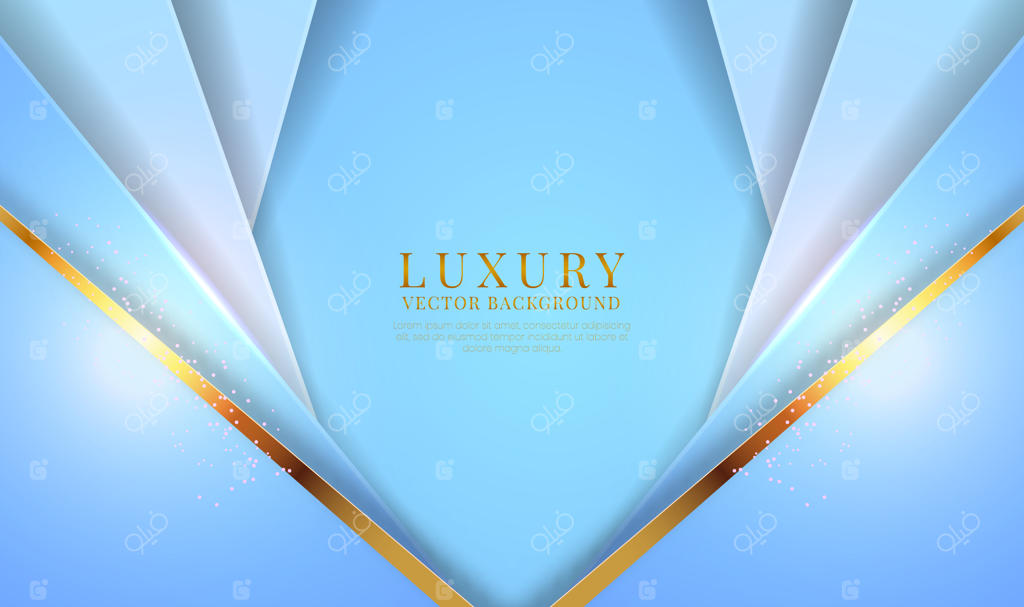 پس‌زمینه انتزاعی و لوکس آبی سه بعدی با جلوه خطوط فلزی طلایی
