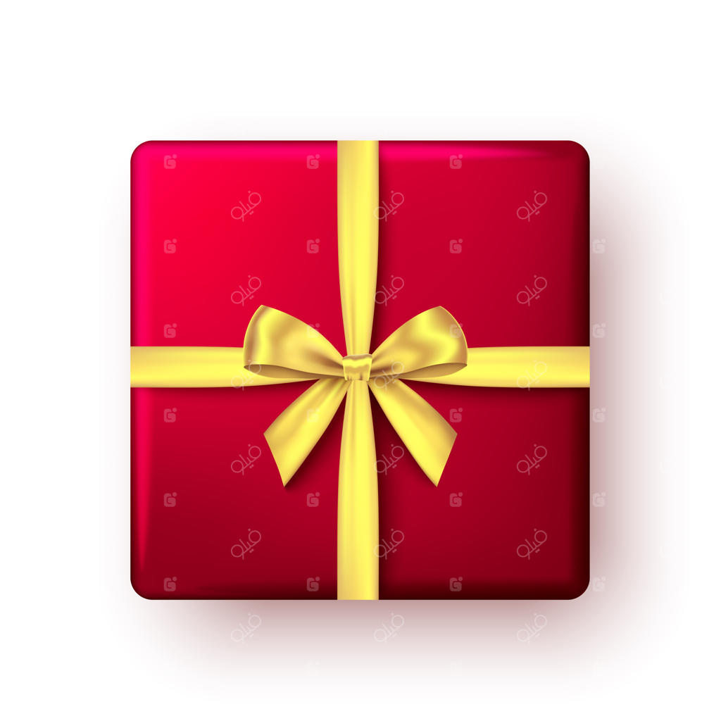 جعبه کادوی قرمز با روبان و پاپیون طلایی