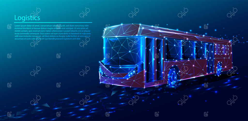 پس‌زمینه فناوری چندضلعی با سرویس حمل‌ونقل اتوبوس قرمز