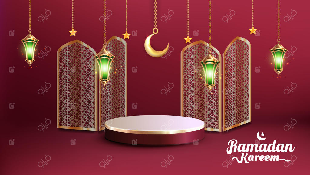 پس‌زمینه واقع‌گرایانه رمضان کریم با سکوی نمایش، مناسب برای بنر، کارت تبریک یا کسب‌وکار شما با تم رمضان