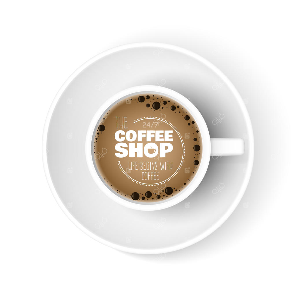 فنجان قهوه واقع‌گرایانه - نمای بالا فنجان، بنر تبلیغاتی کافی‌شاپ، اسپرسو یا آمریکانو صبحگاهی