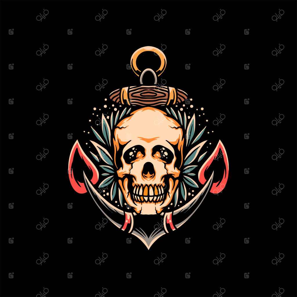 طرح وکتور تتوی سنتی جمجمه و لنگر