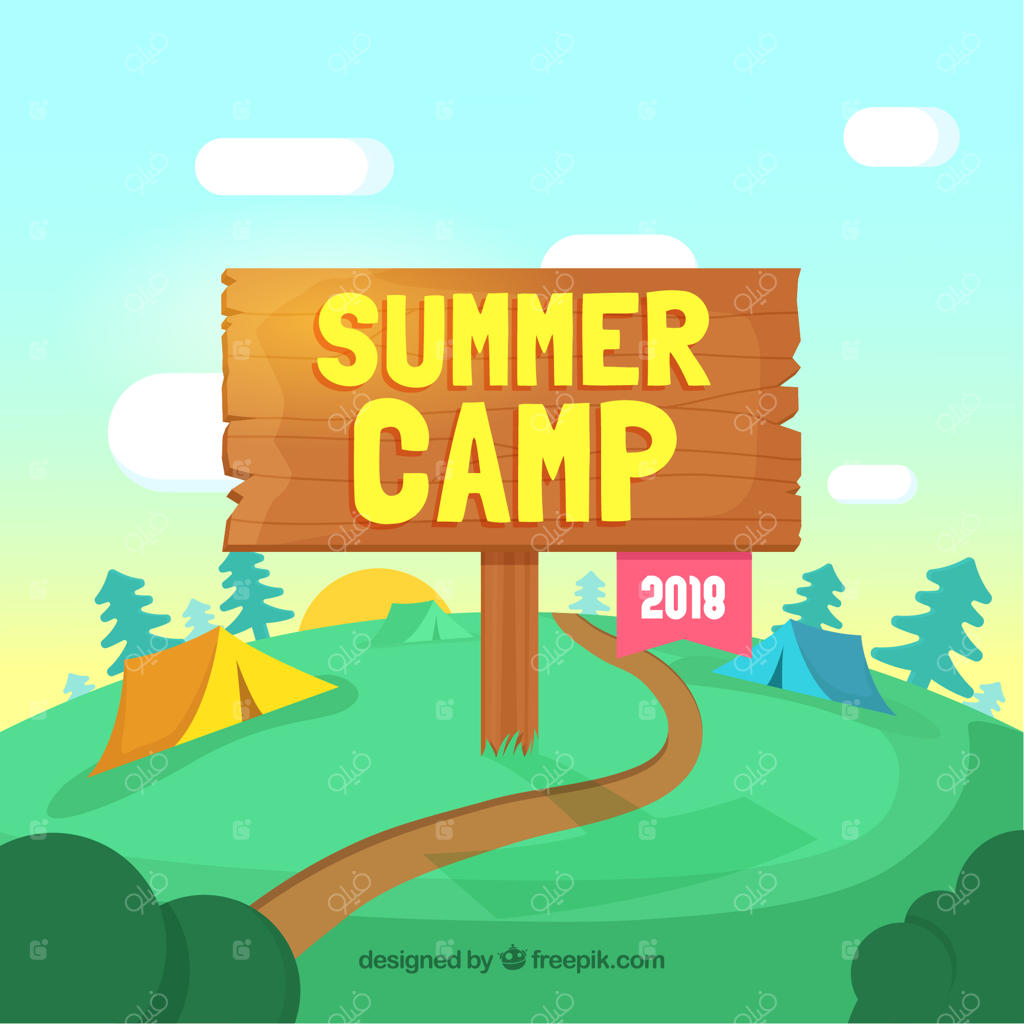 پس‌زمینه اردوگاه تابستانی با تابلوی چوبی